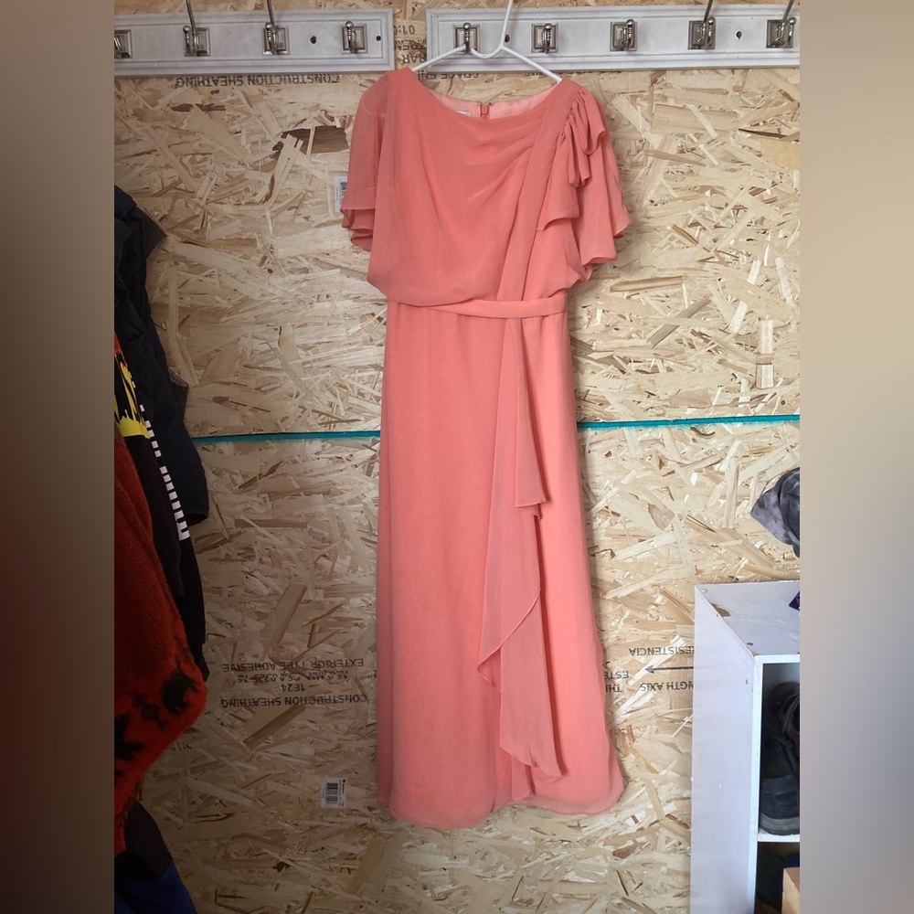 Azazie floor length chiffon bridesmaid dress with ruffle
